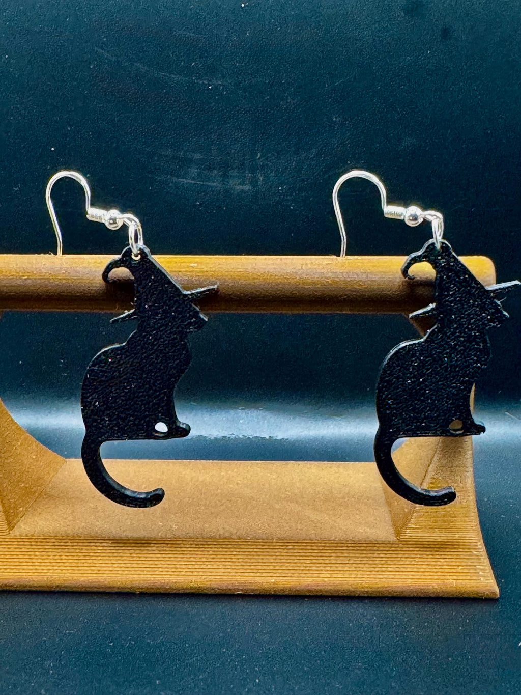 Sillouette Black Cat with Witch Hat Earring