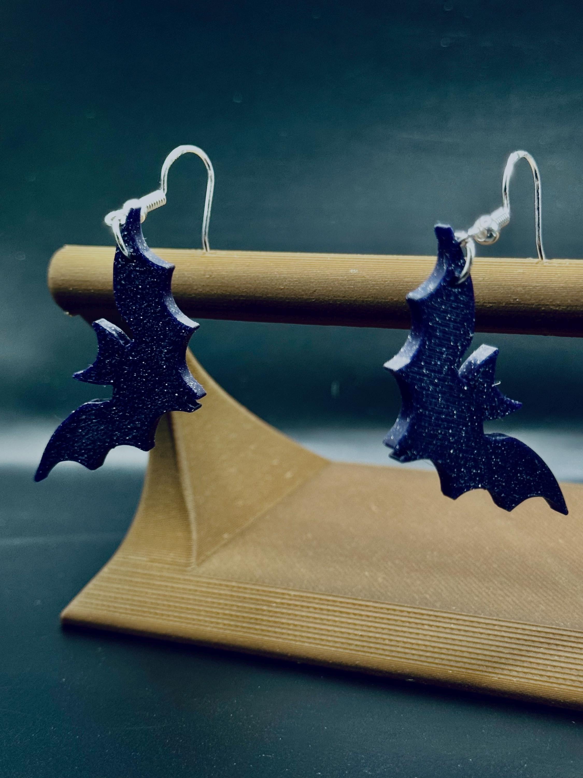 Sillouette Sparkly Deep Purple Bat Earrings