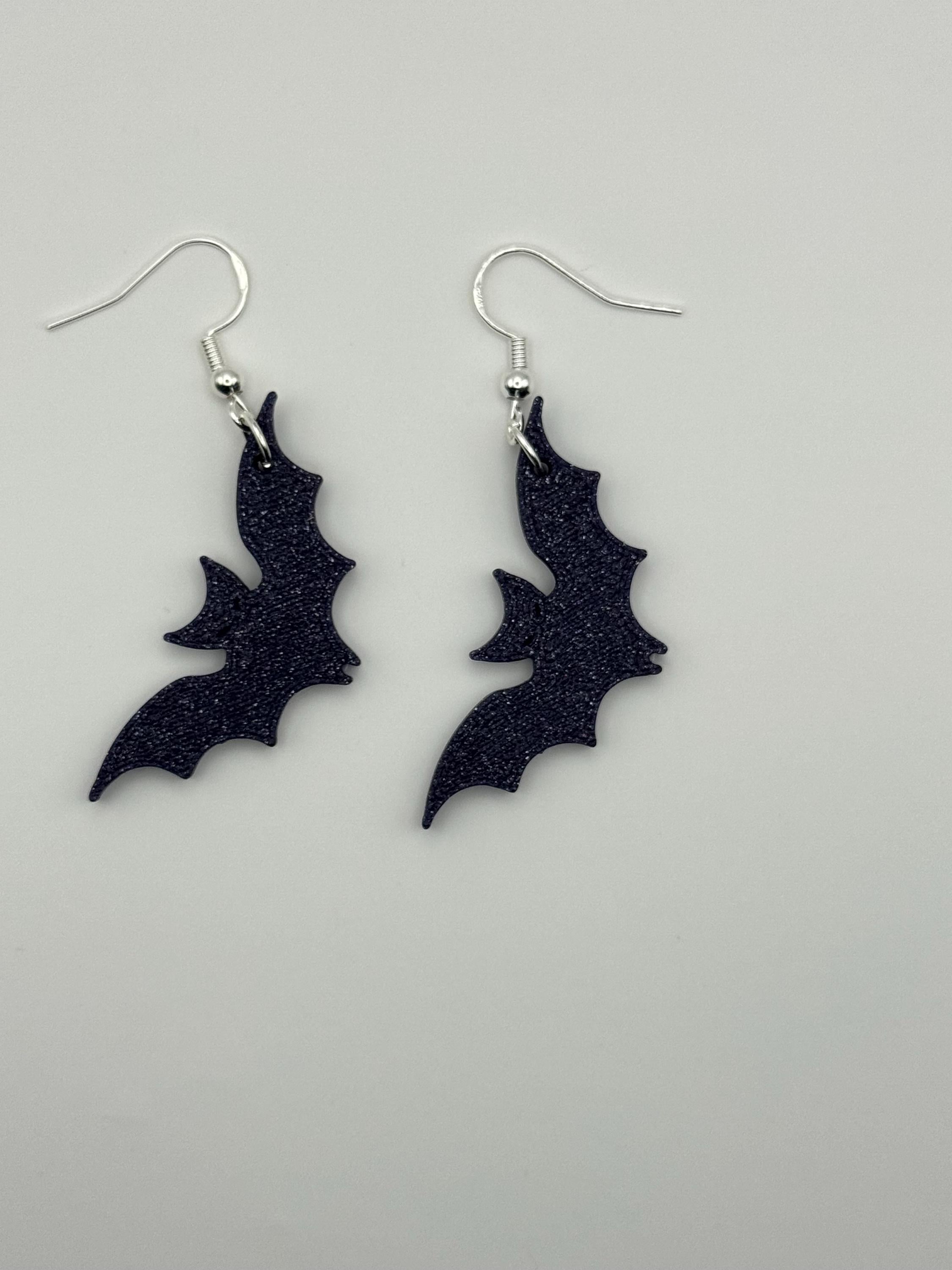 Sillouette Sparkly Deep Purple Bat Earrings